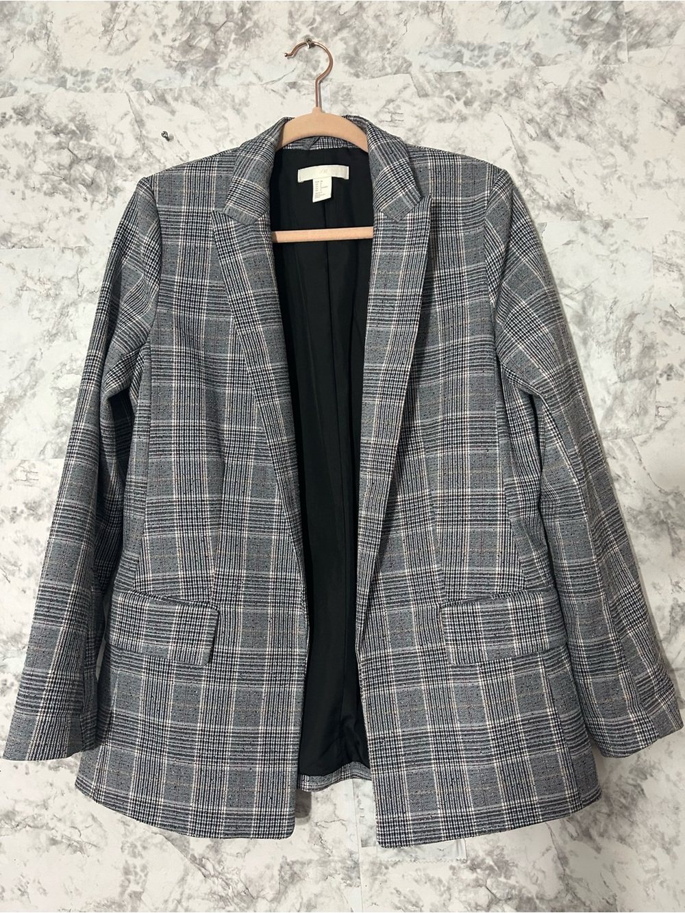 H&M Gray Plaid Open Blazer Jacket